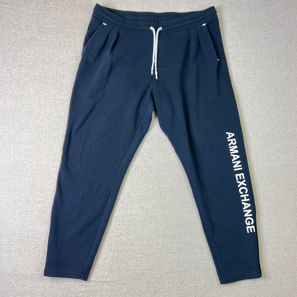 Armani Exchange Mens XL Navy Blue Logo Jogger Sweatpants Quiet Luxury